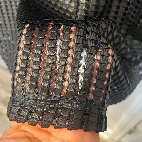 Mini V Neck 90's Y2K Tank Top Dress L Chic Retro Ribbon Weave Overlay Lined USA - Picture 8 of 12